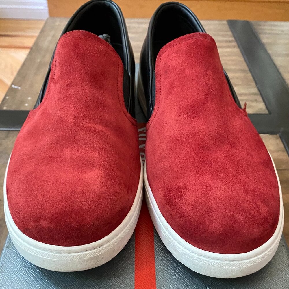 PRADA Sport - Slip On Leather Suede Sneakers - Red/Black 4D2733- MEN 9.5
